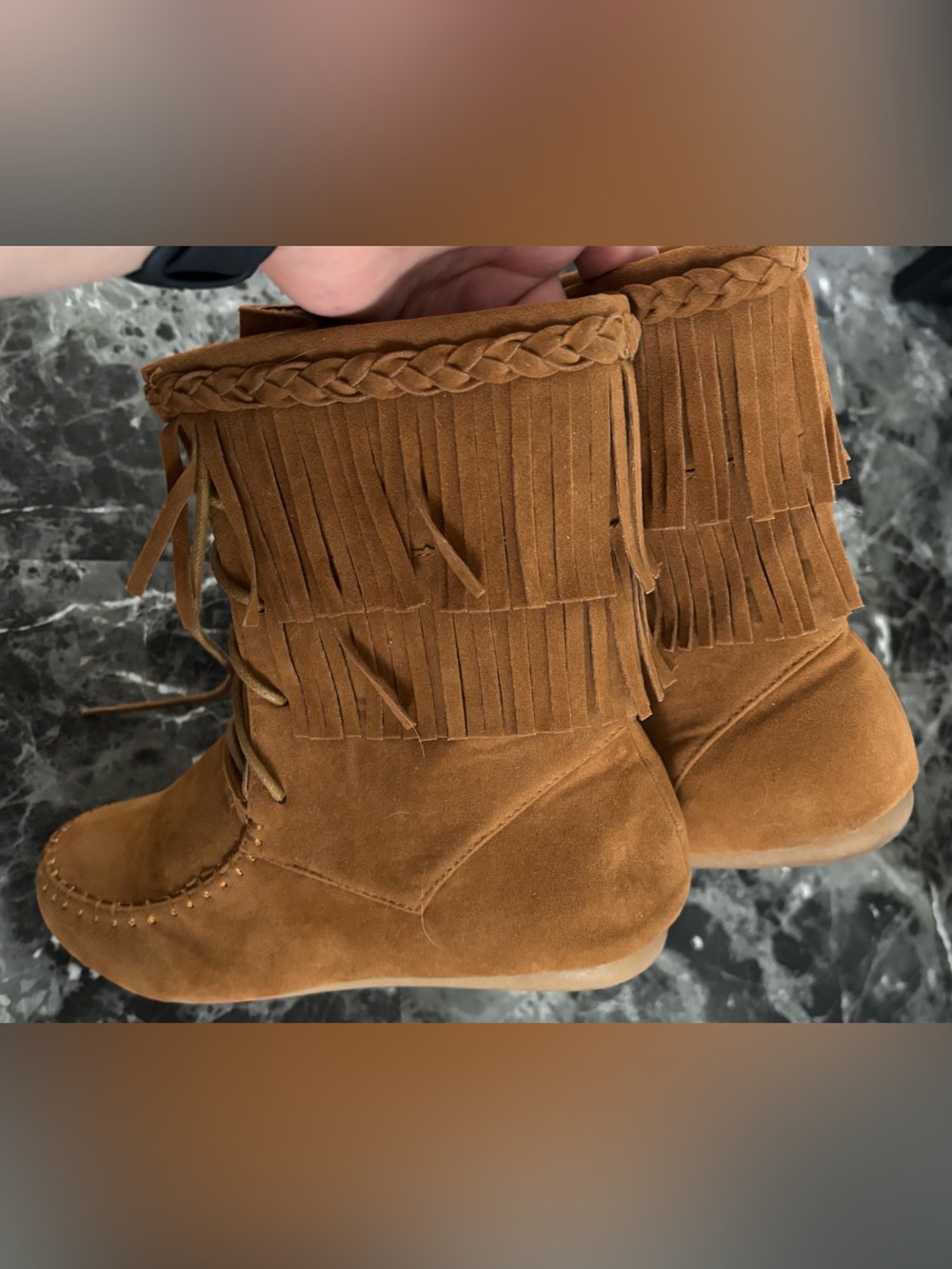 Forever Chestnut Suede Fringe Moccasin Boots